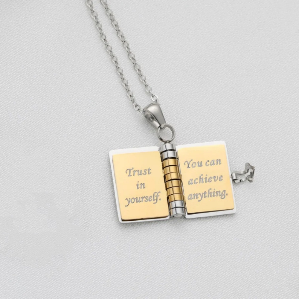 Personalized Golden Mini Book Pendant Necklace — Custom Gift
